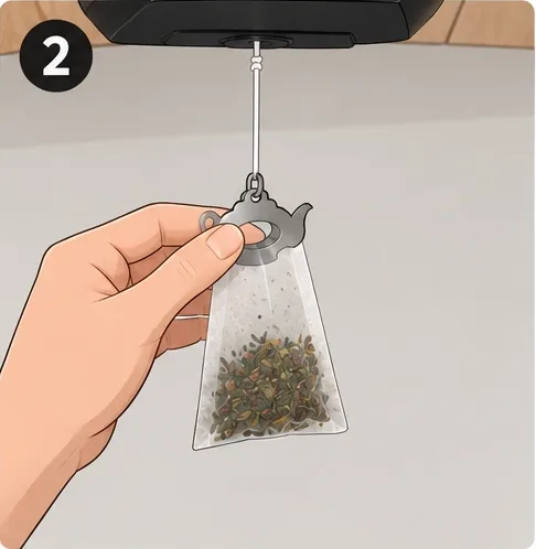 Hand hält einen Teefilter mit Tee am Teeclip