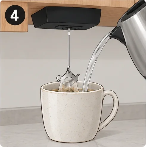 Wasser wird aus dem Kocher in die Tasse gegossen